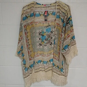 YIHAO BOHEMIAN PRINT, LAGENLOOK, FRINGED KIMONO, COVER UP